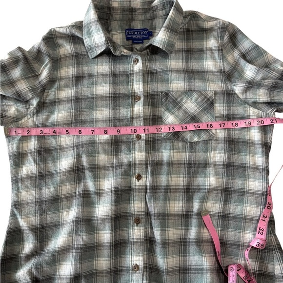 Pendleton Men's Cotton Plaid Flannel Shirt Button Up Green Gray Pocket L - Picture 4 of 8